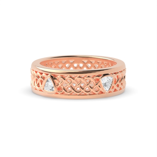 Bezel Setting Trillion Rose Gold Lattice Band Diamond Rings