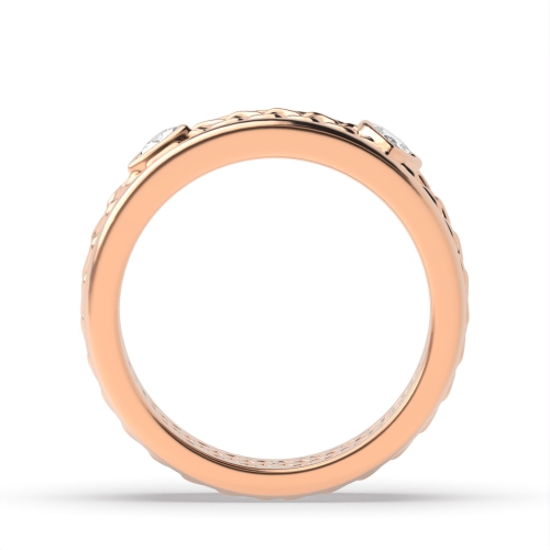 Bezel Setting Trillion Rose Gold Lattice Band Diamond Rings