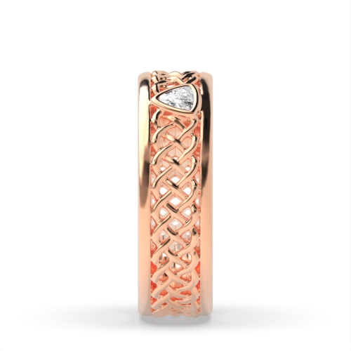 Bezel Setting Trillion Rose Gold Lattice Band Diamond Rings