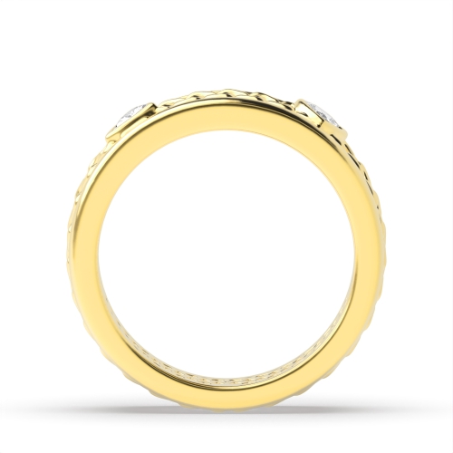 Bezel Setting Trillion Yellow Gold Lattice Band Diamond Rings
