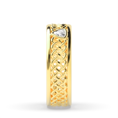 Bezel Setting Trillion Yellow Gold Lattice Band Diamond Rings