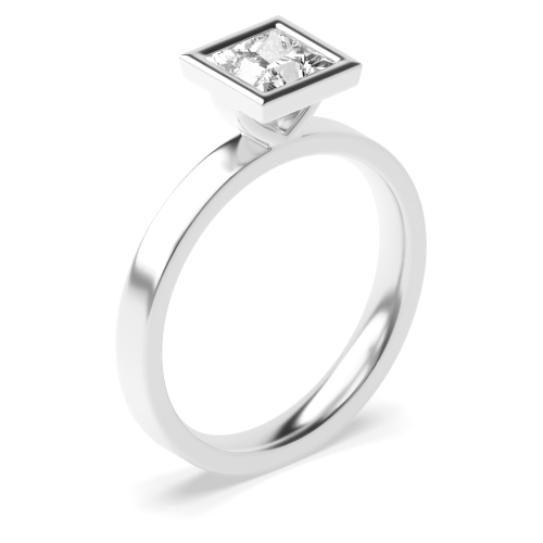 Bezel Setting Princess Classic Solitaire Diamond Rings