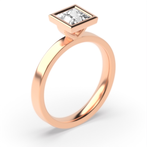Bezel Setting Princess Rose Gold High set Engagement Rings