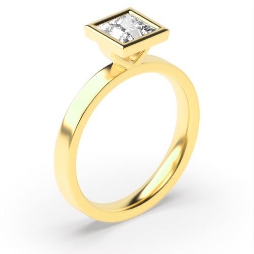 Bezel Setting Princess Yellow Gold High set Engagement Rings