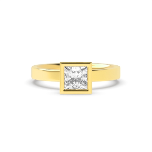 Bezel Setting Princess Yellow Gold High set Engagement Rings