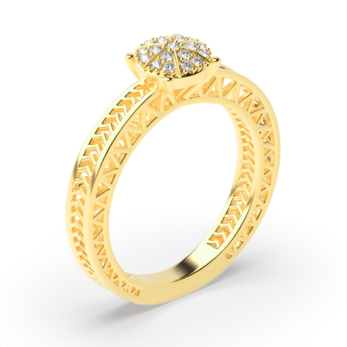 Pave Setting Round Yellow Gold unique style Unusual Engagement Rings