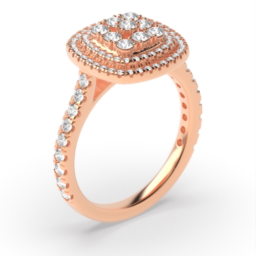 4 Prong Round Rose Gold Cushion shaped halo cluster Halo Engagement Rings