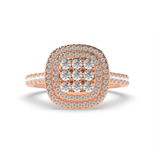 4 Prong Round Rose Gold Cushion shaped halo cluster Halo Engagement Rings
