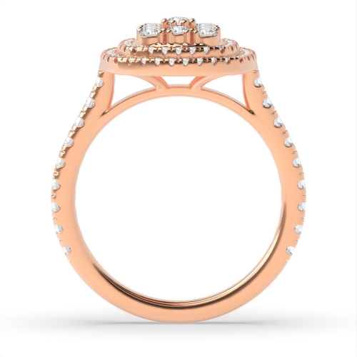 4 Prong Round Rose Gold Cushion shaped halo cluster Halo Engagement Rings