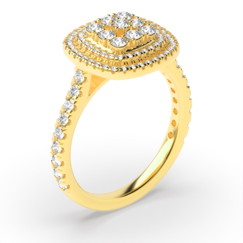 4 Prong Round Yellow Gold Cushion shaped halo cluster Halo Engagement Rings