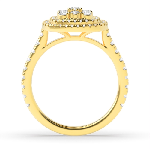 4 Prong Round Yellow Gold Cushion shaped halo cluster Halo Engagement Rings