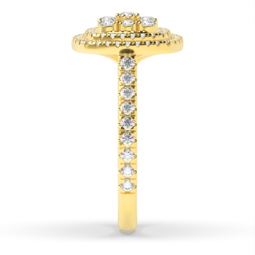 4 Prong Round Yellow Gold Cushion shaped halo cluster Halo Engagement Rings