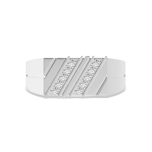 Pave Setting Round 2 line diamond Engagement Rings