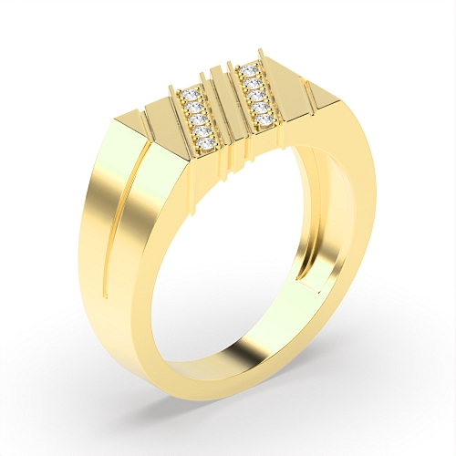 Pave Setting Round Yellow Gold 2 line diamond Engagement Rings