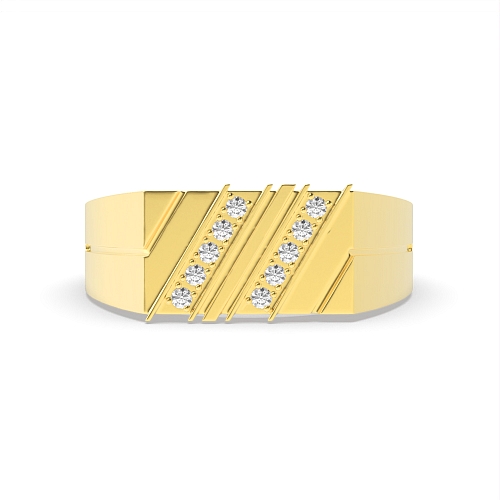 Pave Setting Round Yellow Gold 2 line diamond Engagement Rings
