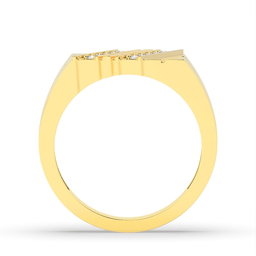 Pave Setting Round Yellow Gold 2 line diamond Engagement Rings