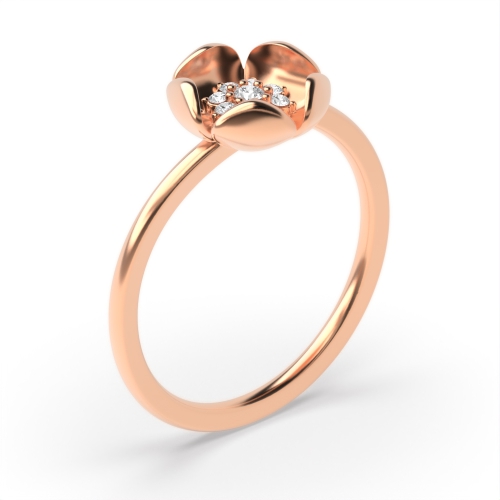 3 Prong Round Rose Gold Flower Engagement Rings