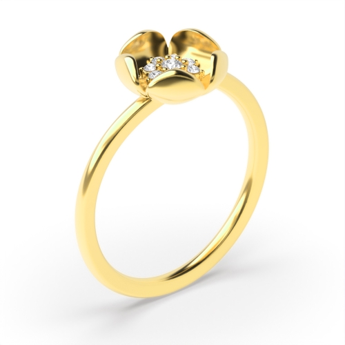 3 Prong Round Yellow Gold Flower Engagement Rings