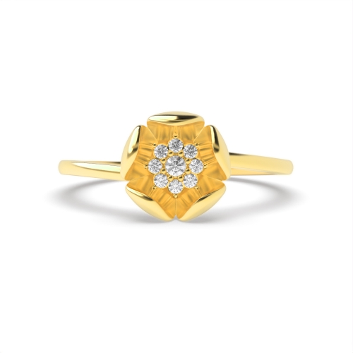 3 Prong Round Yellow Gold Flower Engagement Rings