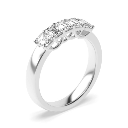 4 Prong Setting Emerald Shape Five Stone Diamond Ring