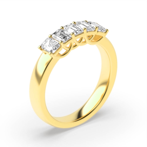 4 Prong Setting Emerald Shape Five Stone Diamond Ring