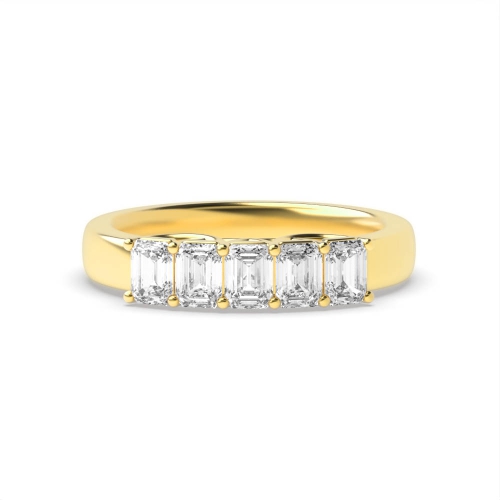 4 Prong Emerald Yellow Gold Five Stone Diamond Ring