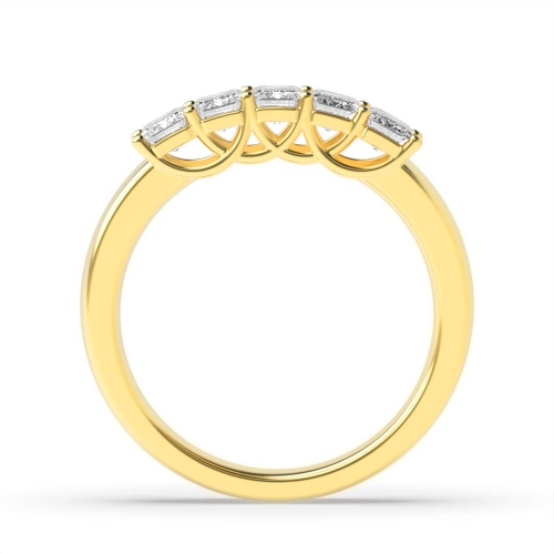 4 Prong Emerald Yellow Gold Five Stone Diamond Ring