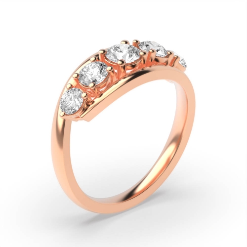 4 Prong Round Rose Gold crossover Five Stone Diamond Ring