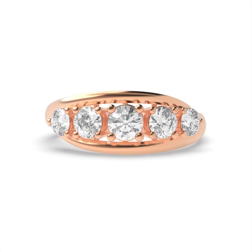 4 Prong Round Rose Gold crossover Five Stone Diamond Ring