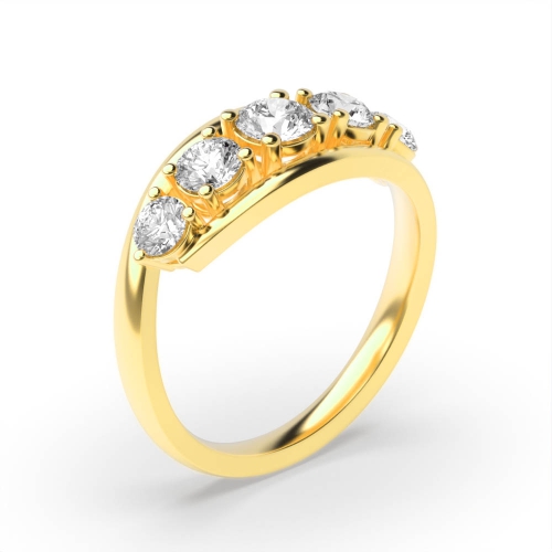 4 Prong Round Yellow Gold crossover Five Stone Diamond Ring