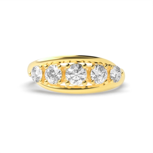 4 Prong Round Yellow Gold crossover Five Stone Diamond Ring