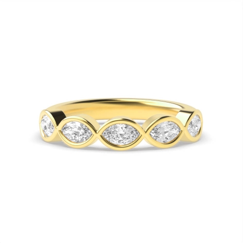 Bezel Setting Marquise Yellow Gold Five Stone Diamond Ring