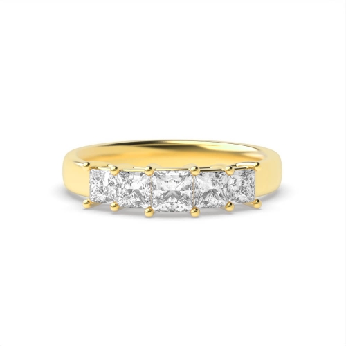 4 Prong Princess Yellow Gold Five Stone Diamond Ring
