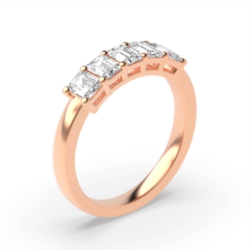 4 Prong Emerald Rose Gold Celestial Baguette Five Stone Diamond Ring