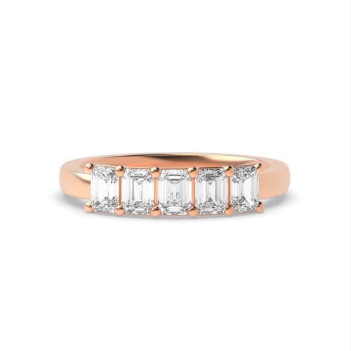 4 Prong Emerald Rose Gold Celestial Baguette Five Stone Diamond Ring