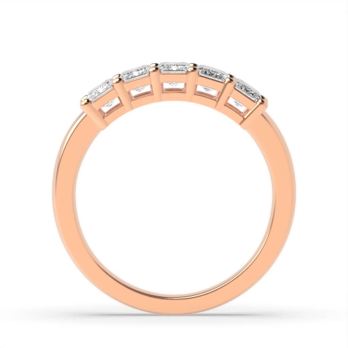 4 Prong Emerald Rose Gold Celestial Baguette Five Stone Diamond Ring