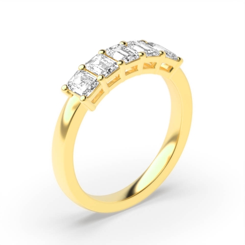 4 Prong Emerald Yellow Gold Celestial Baguette Five Stone Diamond Ring