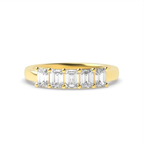 4 Prong Emerald Yellow Gold Celestial Baguette Five Stone Diamond Ring