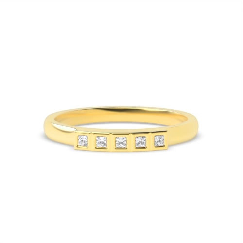 Bezel Setting Princess Yellow Gold Five Stone Diamond Ring