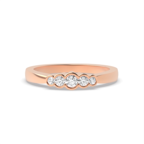 Channel Setting Round Rose Gold Heritage band semi bezel Diamond Rings