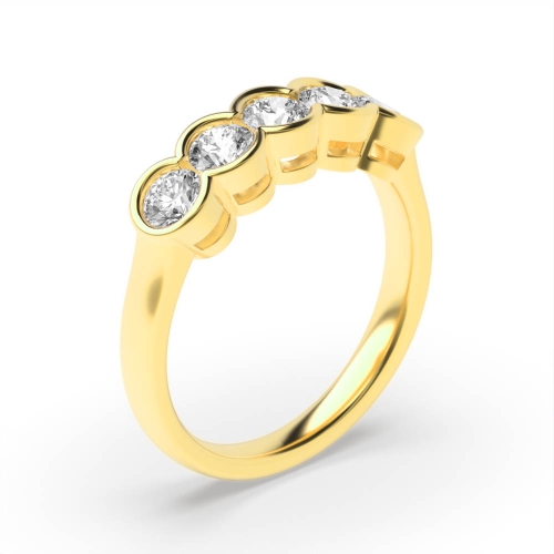 Bezel Setting Round Yellow Gold Five Stone Diamond Ring