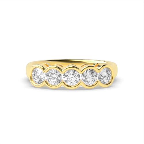 Bezel Setting Round Yellow Gold Five Stone Diamond Ring