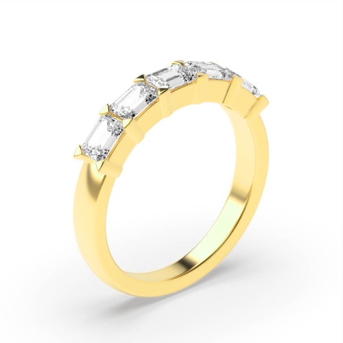 4 Prong Emerald Yellow Gold Five Stone Diamond Ring