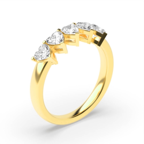 3 Prong Heart Yellow Gold Five Stone Diamond Rings