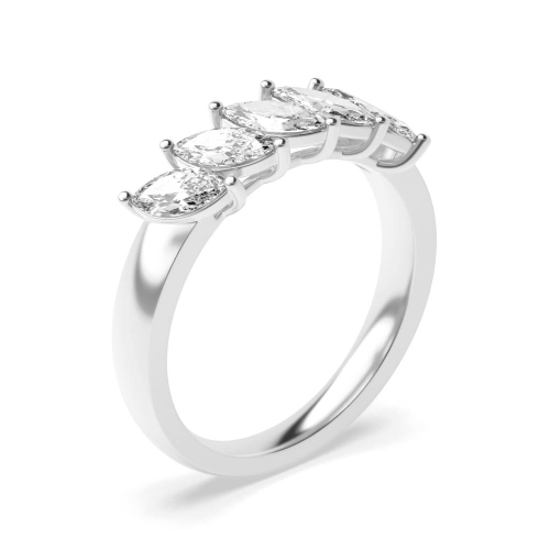 4 Prong Marquise Silver Five Stone Diamond Rings