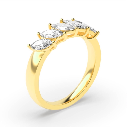 4 Prong Marquise Yellow Gold Five Stone Diamond Ring