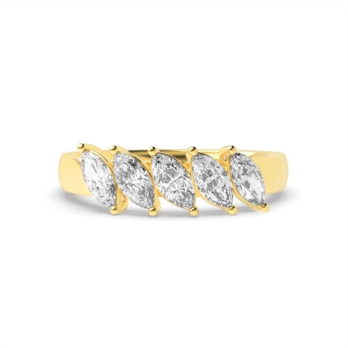 4 Prong Marquise Yellow Gold Five Stone Diamond Ring