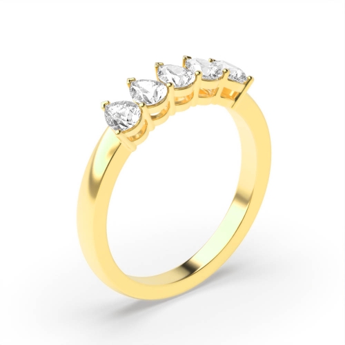 3 Prong Pear Yellow Gold Five Stone Diamond Rings
