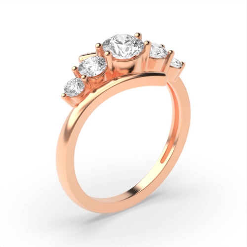 4 Prong Round Rose Gold Crossover five Diamond Rings