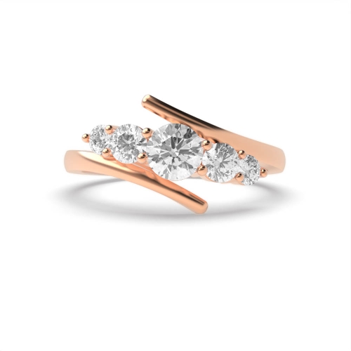 4 Prong Round Rose Gold Crossover five Diamond Rings